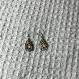 Silver Teardrop Earrings with Decorative Detail
